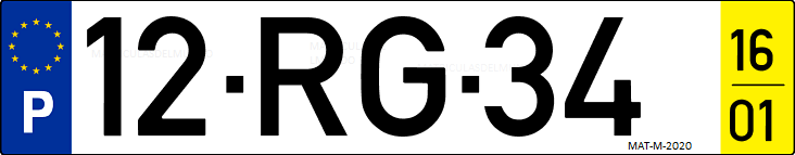 Matrícula de coche de Portugal con matrícula RG