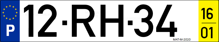 Matrícula de coche de Portugal con matrícula RH
