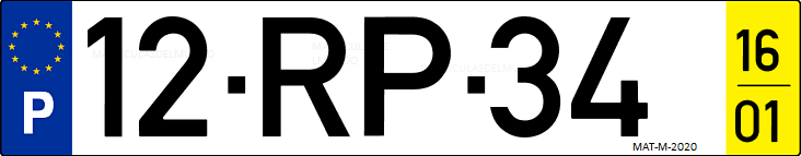 Matrícula de coche de Portugal con matrícula RP
