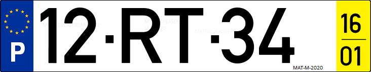 Matrícula de coche de Portugal con matrícula RT