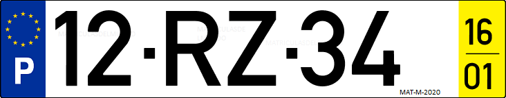 Matrícula de coche de Portugal con matrícula RZ