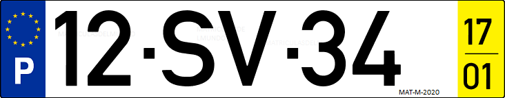 Matrícula de coche de Portugal con matrícula SV