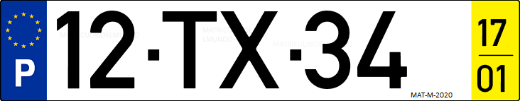 Matrícula de coche de Portugal con matrícula TX