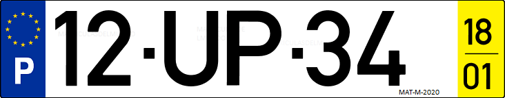 Matrícula de coche de Portugal con matrícula UP