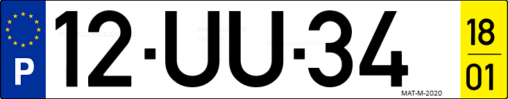 Matrícula de coche de Portugal con matrícula UU