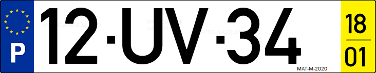 Matrícula de coche de Portugal con matrícula UV