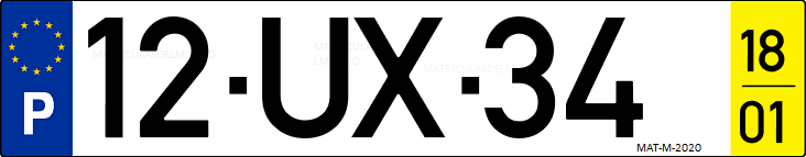 Matrícula de coche de Portugal con matrícula UX