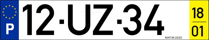 Matrícula de coche de Portugal con matrícula UZ