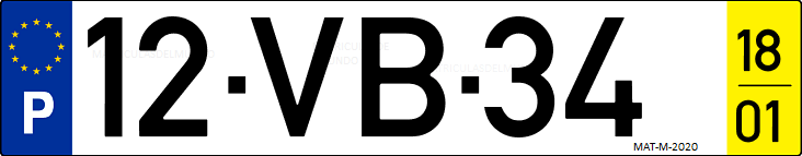 Matrícula de coche de Portugal con matrícula VB