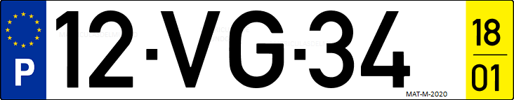 Matrícula de coche de Portugal con matrícula VG