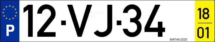 Matrícula de coche de Portugal con matrícula VJ