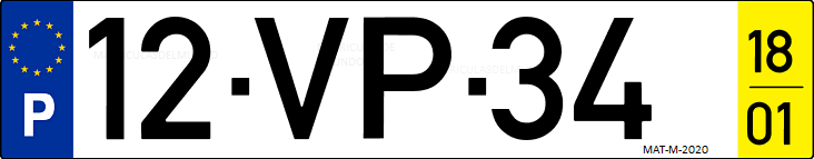 Matrícula de coche de Portugal con matrícula VP