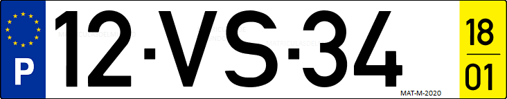 Matrícula de coche de Portugal con matrícula VS