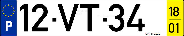 Matrícula de coche de Portugal con matrícula VT