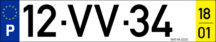 Matrícula de coche de Portugal con matrícula VV