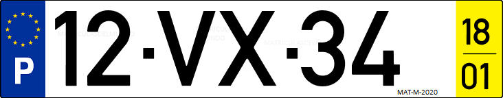 Matrícula de coche de Portugal con matrícula VX