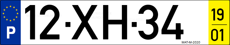 Matrícula de coche de Portugal con matrícula XH
