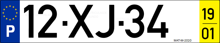 Matrícula de coche de Portugal con matrícula XJ