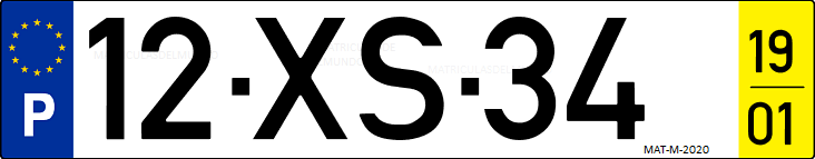 Matrícula de coche de Portugal con matrícula XS