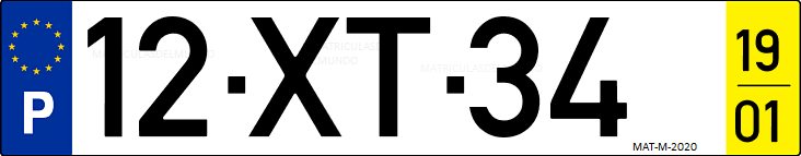 Matrícula de coche de Portugal con matrícula XT