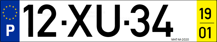 Matrícula de coche de Portugal con matrícula XU