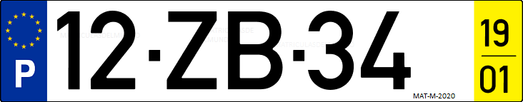 Matrícula de coche de Portugal con matrícula ZB