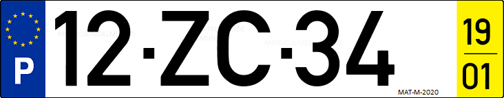 Matrícula de coche de Portugal con matrícula ZC