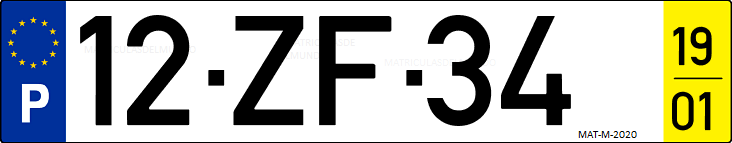 Matrícula de coche de Portugal con matrícula ZF