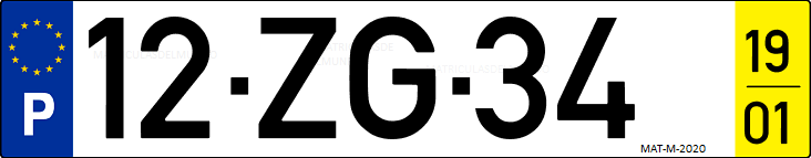 Matrícula de coche de Portugal con matrícula ZG