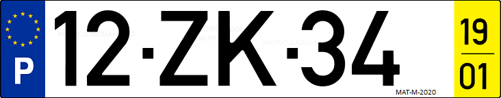 Matrícula de coche de Portugal con matrícula ZK