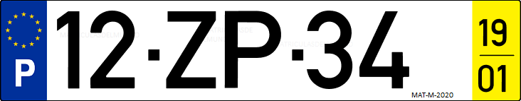 Matrícula de coche de Portugal con matrícula ZP