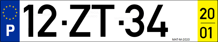 Matrícula de coche de Portugal con matrícula ZT