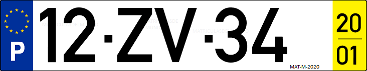 Matrícula de coche de Portugal con matrícula ZV