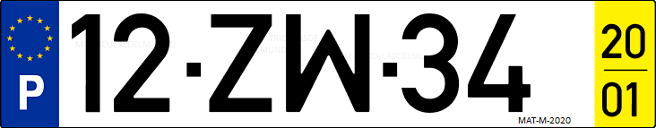 Matrícula de coche de Portugal con matrícula ZW