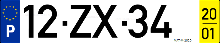Matrícula de coche de Portugal con matrícula ZX