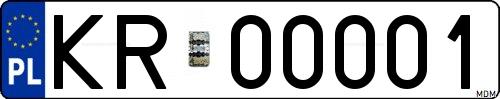Matrícula de Polonia personalizada KR 00001