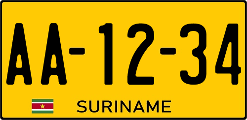 Matrícula de coche de Suriname gratis con fondo amarillo y bandera