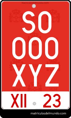 Matrícula de ejemplo de ciclomotor actual español con fondo rojo