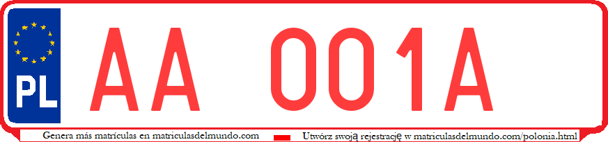 Genera y crea tu propia matricula de Polonia temporal roja sin pegatina gratis / Generate your own polish temporary test in red sticker system license plate for free