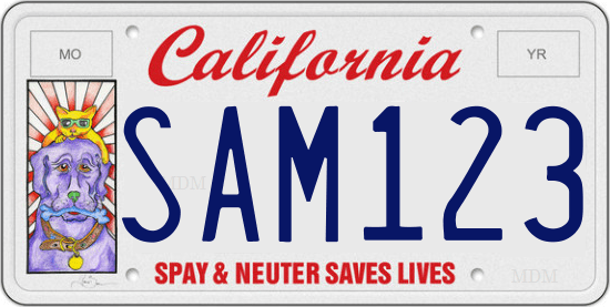 Genera y crea tu propia matricula de california pet lover animalesimagen gratis actual letras rojas fuente/ Generate your own United States CALIFORNIA pet lover free license plate image from normal system for free