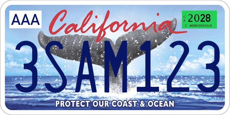 Genera y crea tu propia matricula de california COLA DE BALLENA animalesimagen gratis actual letras AZULES fuente/ Generate your own United States CALIFORNIA white tail free license plate image from normal system for free