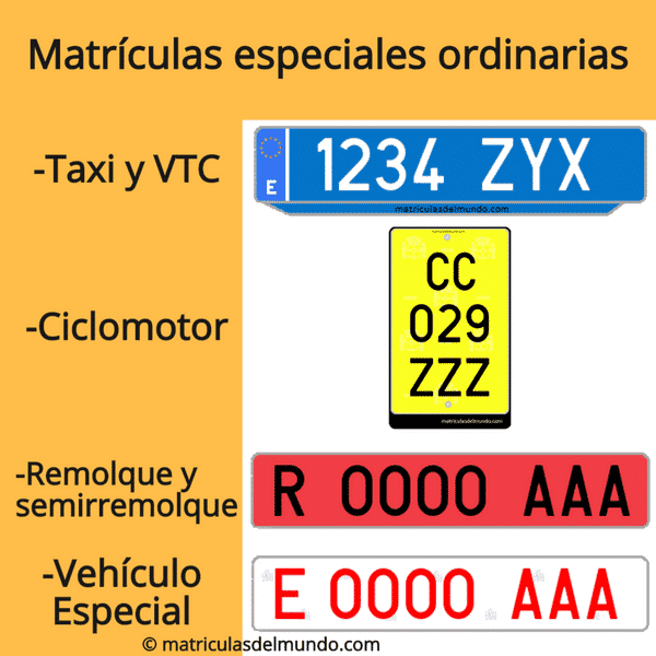 ejemplos matriculas especiales espana remolque moto