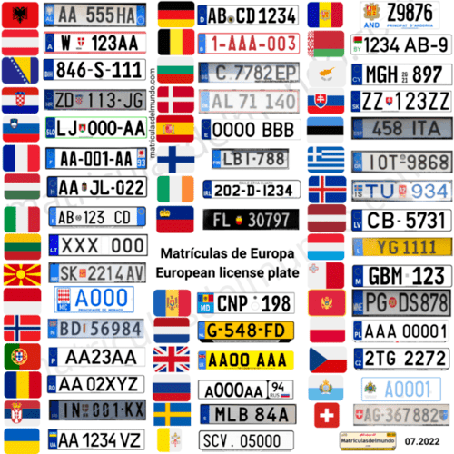 Todas las matrículas de Europa actuales