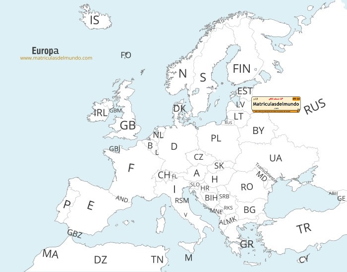 Mapa de europa y sus matriculas
