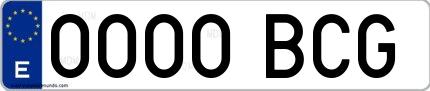 Ejemplo de matrícula española 0000 BCG