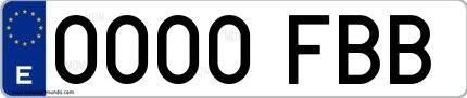 Ejemplo de matrícula española 0000 FBB