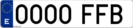Ejemplo de matrícula de coche ordinaria 0000 FFB