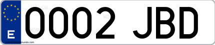 Ejemplo de matrícula de coche ordinaria 0002 JBD