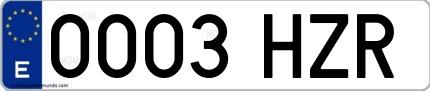 Ejemplo de matrícula española 0003 HZR