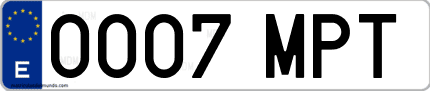 Ejemplo de matrícula de coche ordinaria 0007 MPT